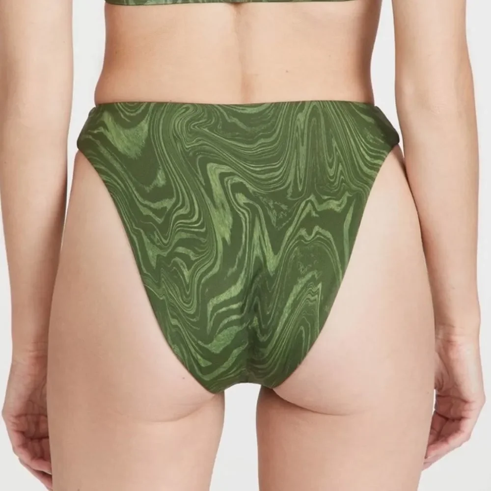 Good American Good Waist Cheeky Bikini Bottoms Pesto Swirl Green 5 XXL 2XL NEW
